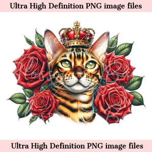 Digital Bengal PNG King Crown PNG - Lindo gato de Bengala PNG Descarga instantánea para el logotipo del peluquero de mascotas y regalo de sublimación de camisa vintage