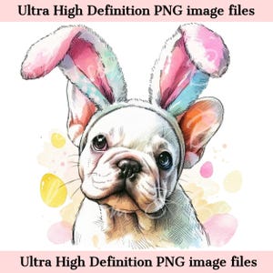 Digital Páscoa Bulldog Francês PNG Retrato de Cachorro para Imprimir PNG - Bulldog Francês PNG - Download para Sublimação de Dia de Páscoa da Mãe Cachorro Francês