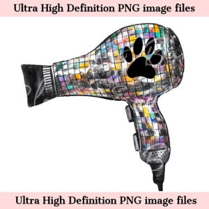 Peluquero de perros digital PNG - Logotipo de peluquería con secador de pelo retro PNG - Descarga instantánea para sublimación de camisetas de peluquero de mascotas - Seguro para uso comercial
