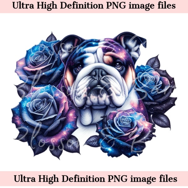 Digital English Bull Dog PNG Galaxy PNG - Cute Bulldog PNG Instant Download for Dog Groomer and Vintage Tattoo Shirt Sublimation Gift