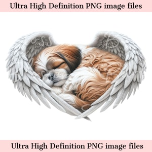 Digital Shih Tzu PNG Dog Memorial PNG - Retrato de mascota con alas de ángel PNG Descarga instantánea para el funeral de Angel Dog - Sublimación de duelo