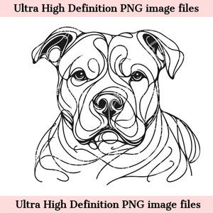 Croquis numérique ligne Pit Bull fichier PNG Belle encre dessin au trait Art mural minimal - Téléchargement instantané PNG pour décoration d'intérieur - artisanat de maman de chien