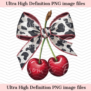 Girly Cow Cherry Bow PNG - Descarga instantánea para Cottagecore Shirt PNG para sublimación - Diseño occidental de moda - seguro para uso comercial