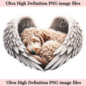 Digitales Hundedenkmal PNG - Doodle Hundehaustierportrait mit Engelsflügeln PNG Sofort Download - Goldendoodle Labradoodle Hundesublimation