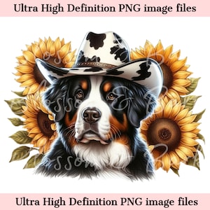 Digitaler Berner Sennenhund PNG Schöner Berner Sennenhund PNG - Cowboy Kuh Druck Hund Art PNG - Download für Welpen Sonnenblume Shirt Sublimation