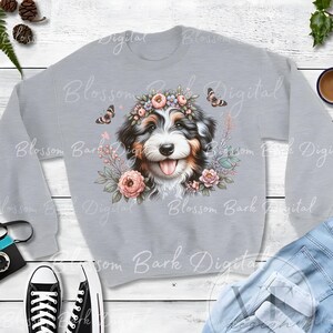 Digital Bernedoodle PNG Flower Dog Art - Cute Merle Doodle Puppy PNG ...