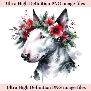 Digital Bull Terrier Perro PNG Navidad Acuarela PNG - Vacaciones PNG - Descargar para Terrier Perro Mamá Camisa Sublimación - Seguro para Comercial