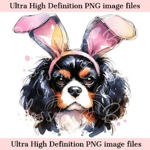Numérique Pâques Cavalier King Charles PNG imprimable chien portrait PNG - épagneul PNG - téléchargement pour Cavalier chien maman jour de Pâques sublimation