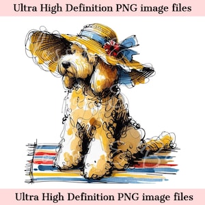 Digital Goldendoodle PNG Aquarell Strand Hund PNG - Download für Sommer Doodle Hund Mama Shirt Sublimation, Labradoodle, sicher für kommerziell