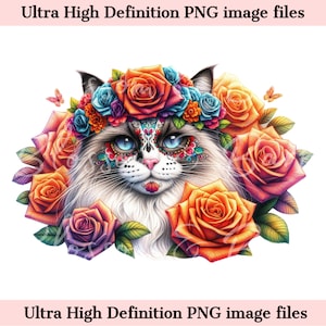Digitale Ragdoll Katze PNG Tag der Toten - Süßer Ragdoll Kätzchen PNG Download für Halloween Shirt Sublimation Clip Art für Katzenmama Geschenk