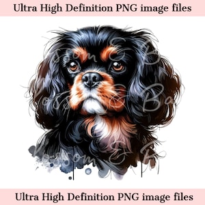 Aquarelle numérique Cavalier King Charles Spaniel PNG Portrait de chien à l'aquarelle PNG - Téléchargement pour sublimation de chemise de maman de chien - Coffre-fort pour un usage commercial