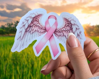 Pink Breast Cancer Ribbon Sticker - Cancer Support Squad Sticker - Planner Sticker - Angel Wings Memorial Keepsake