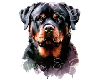 Perro de caza Rottweiler digital PNG - Descarga de Rottweiler PNG en acuarela para sublimación de camisetas de mamá de perro rottweiler - Seguro para uso comercial