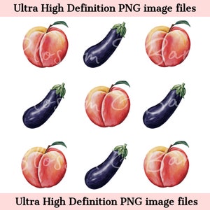 Emoji de berenjena y melocotón PNG - Descarga instantánea de emoji de melocotón divertido PNG para sublimación de Halloween - Diseño occidental - Seguro para uso comercial