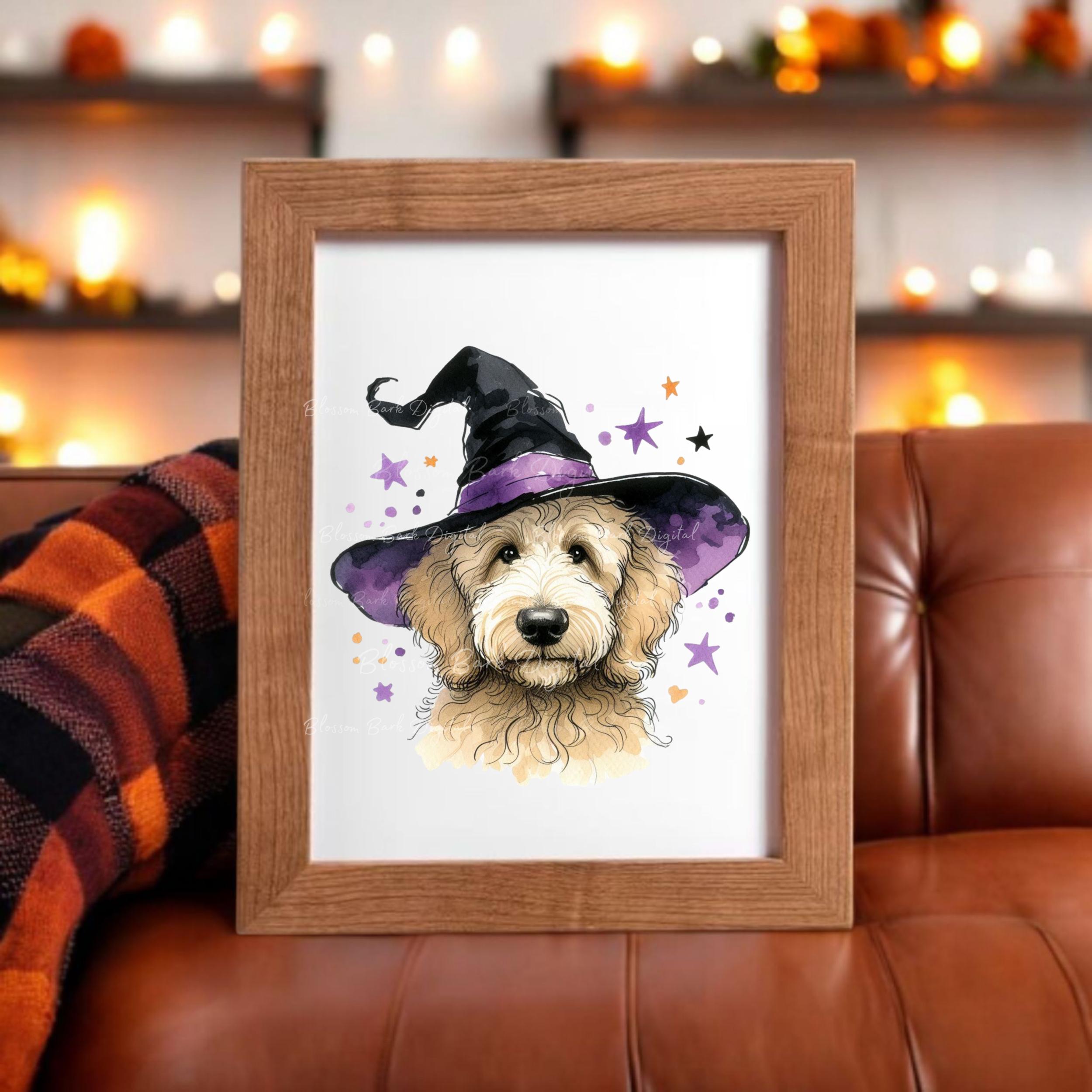 Digital Goldendoodle Halloween Dog PNG, Cute Puppy PNG Autumn Witch Dog ...