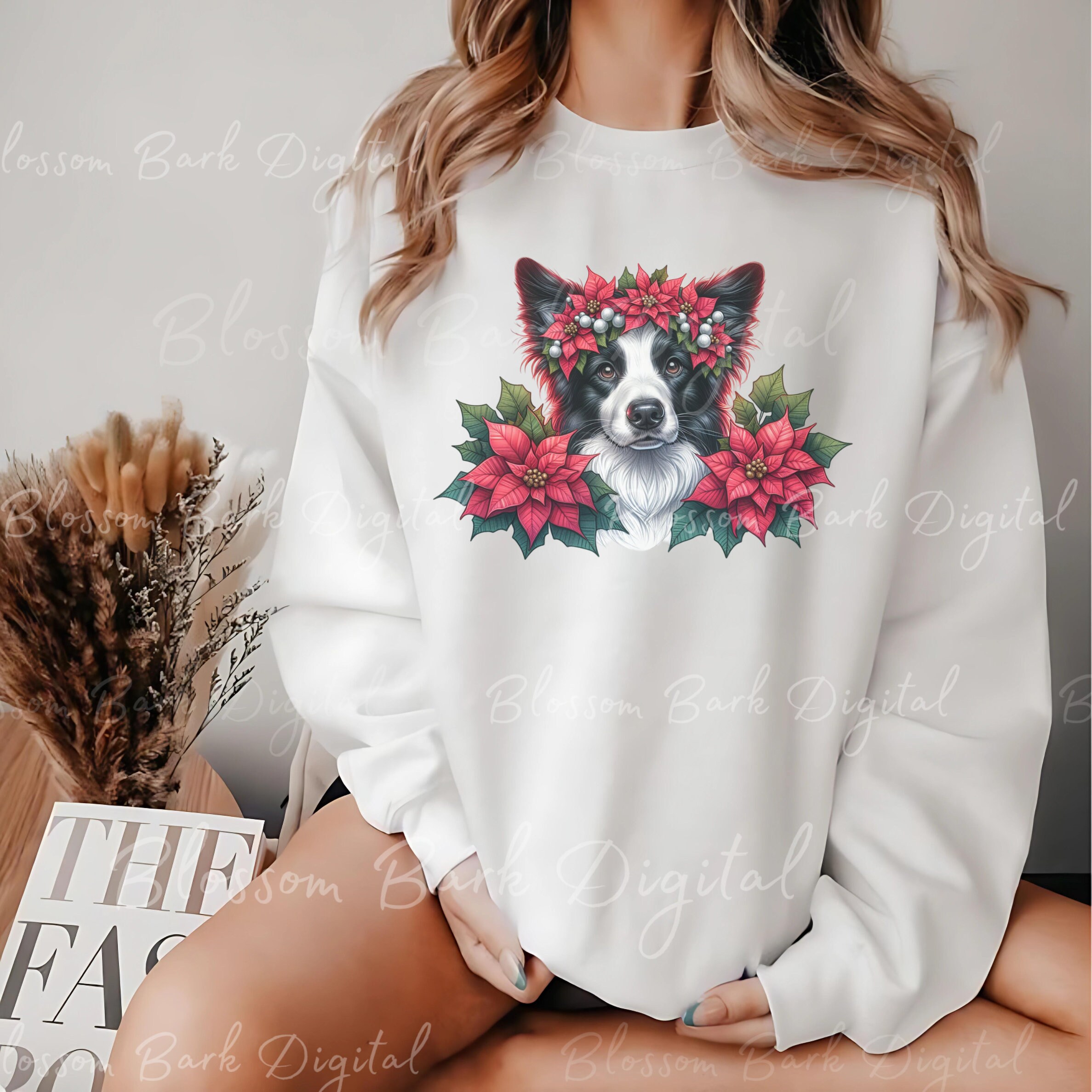 Digital Christmas Border Collie PNG Holiday Dog Art - Collie Puppy PNG ...