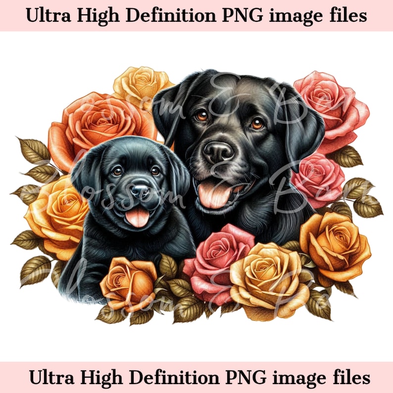 Digital Black Lab PNG Mom and Lab Puppy PNG Dog Art - Cute Labrador ...