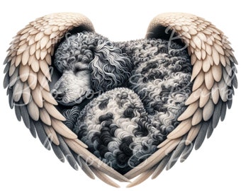 Digital Merle Standard Poodle Dog PNG Dog Memorial PNG - Pet Poodle Portrait with Angel Wings PNG Instant Download - Pet Sublimation Design