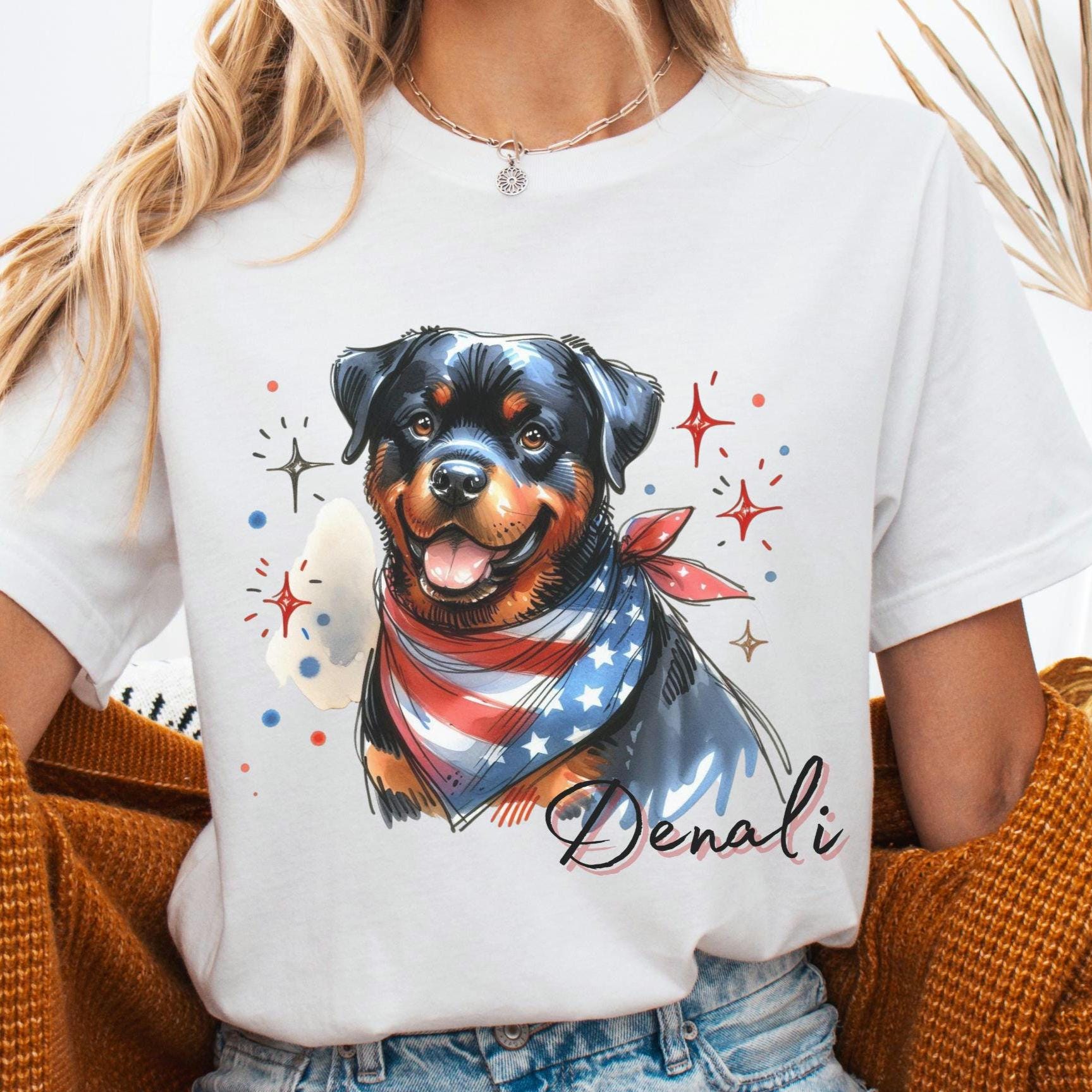 Custom Rottweiler Dog T-shirt - Personalized Name Unisex Patriotic