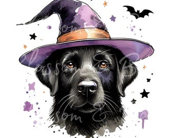 Digital Labrador Retriever Halloween dog PNG, Cute Puppy PNG Autumn Witch Hunting Dog Download for Groomer and Retriever Dog Owner Shirt