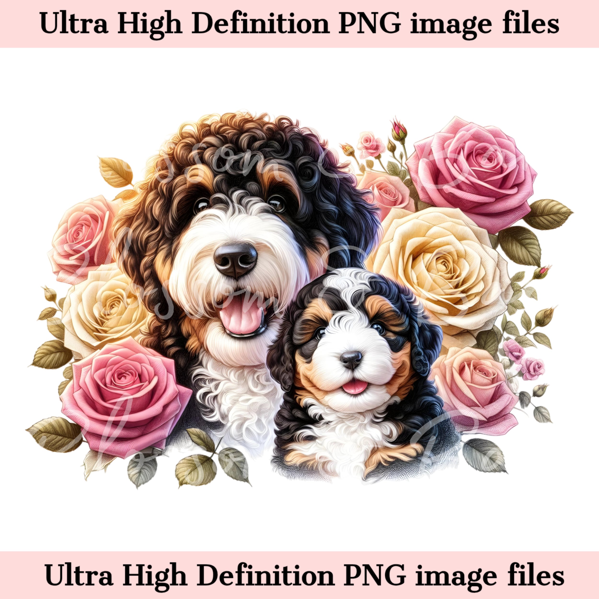 Digital Bernedoodle PNG Mom and Puppy PNG Dog Art - Cute Doodle Mom Dog ...