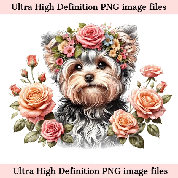 Digital Yorkiepoo Dog PNG Flower Dog Art - Cute yorkie mix puppy PNG Instant Download for Home Decor and Crafting Gifts - Cute Dog Mom gifts