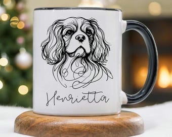 Personalized Cavalier King Charles Mug - Custom Pet Portrait Ceramic Mug - 11 oz and 15 oz - Black Handle, Gift for Dog Lovers - Spaniel Dog