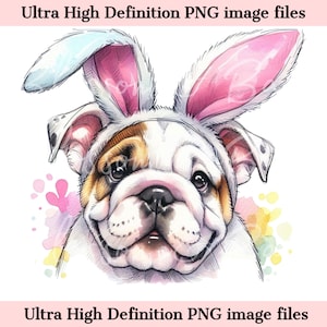 Bulldog inglese di Pasqua digitale PNG Stampabile Ritratto di cane PNG - Carino bulldog inglese PNG - Scarica per bulldog Dog Mom Easter Day Subli