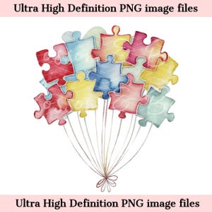 Digitale autisme puzzel ballonnen PNG Autism Awareness png-aquarel hart PNG Instant Download voor autistische moeder en therapeut sublimatie