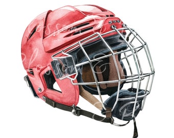 Digital Red Hockey Helmet PNG Simple Hockey Season PNG - Winter Sports Clip Art Download for Journaling, Digital Sticker for Planner