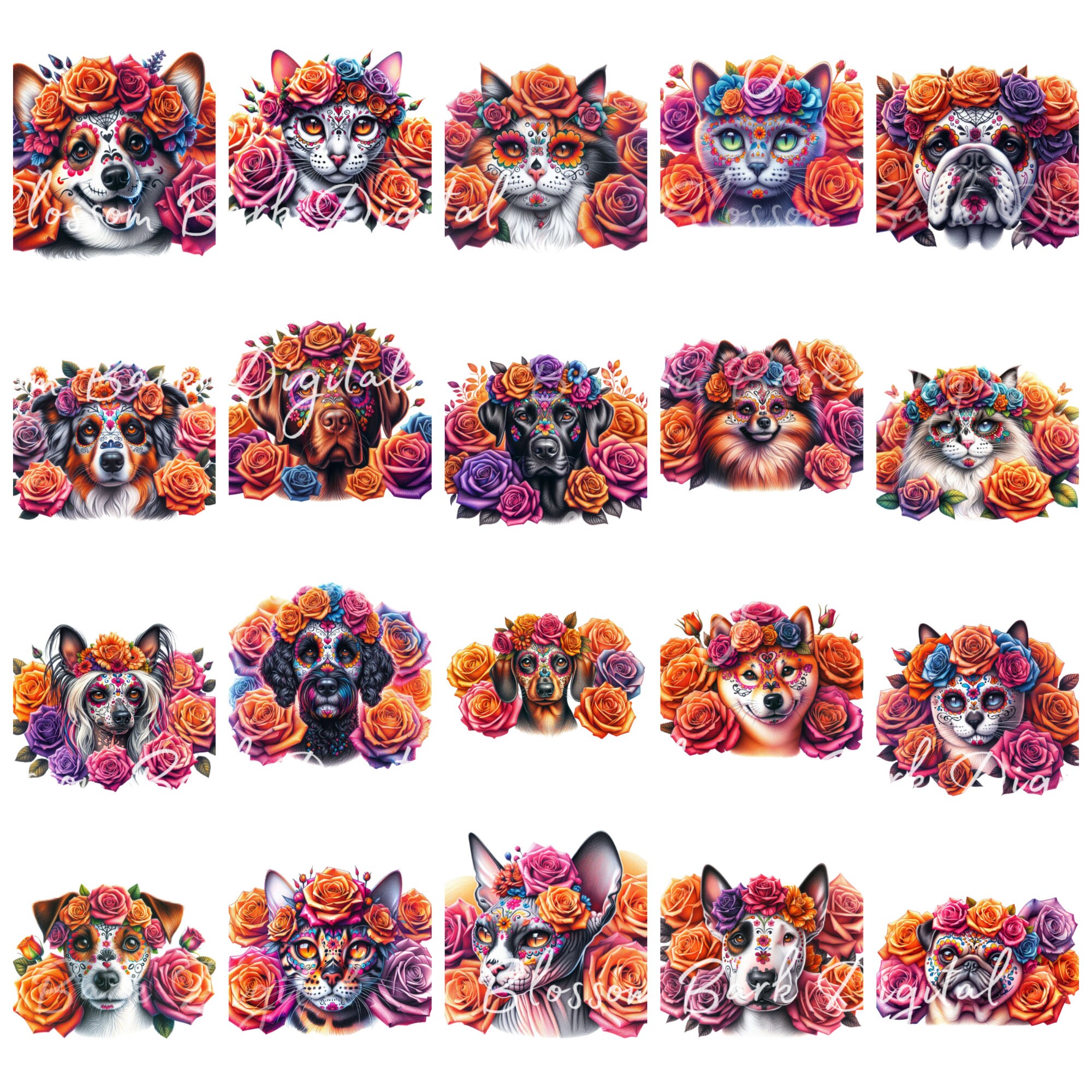 Digital Day of the Dead Bundle - Dog Breed Png - Sugar Skull Dog PNG ...