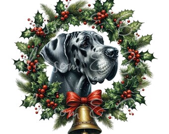 Digital Christmas Great Dane Dog PNG Holiday Dog Art - Cute Great Dane Mom Christmas PNG Instant Download Ornament and Shirt Sublimation