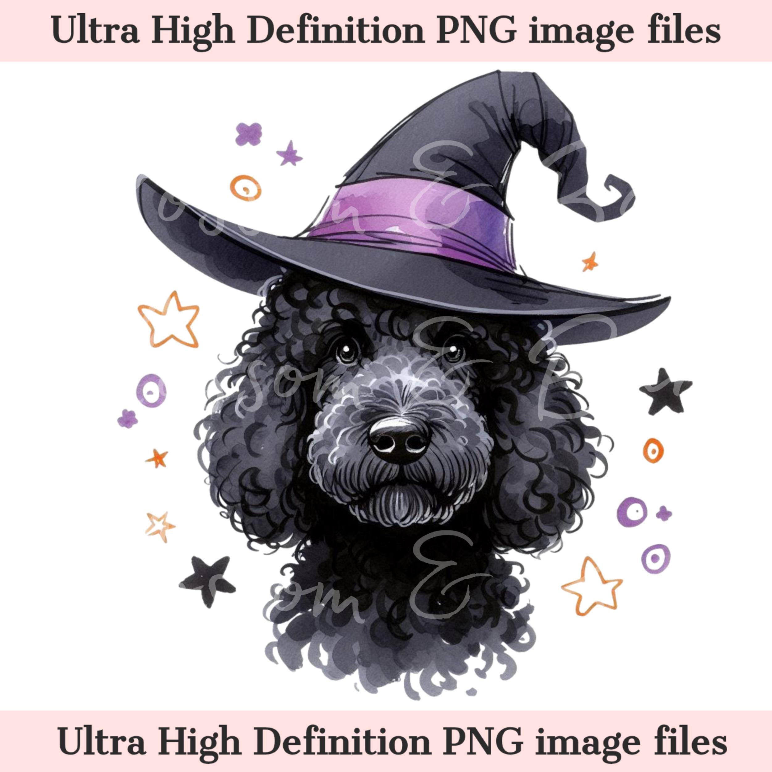 Digital Black Doodle Halloween Dog PNG, Cute Puppy PNG Witch ...