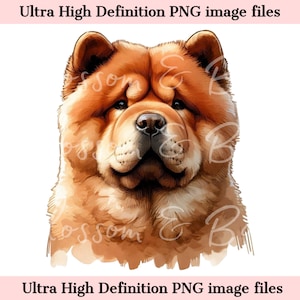 Retrato de perro Chow Chow digital PNG con acuarela PNG - Descarga para sublimación de camisetas de mamá de perro Chow Chow - Seguro para uso comercial