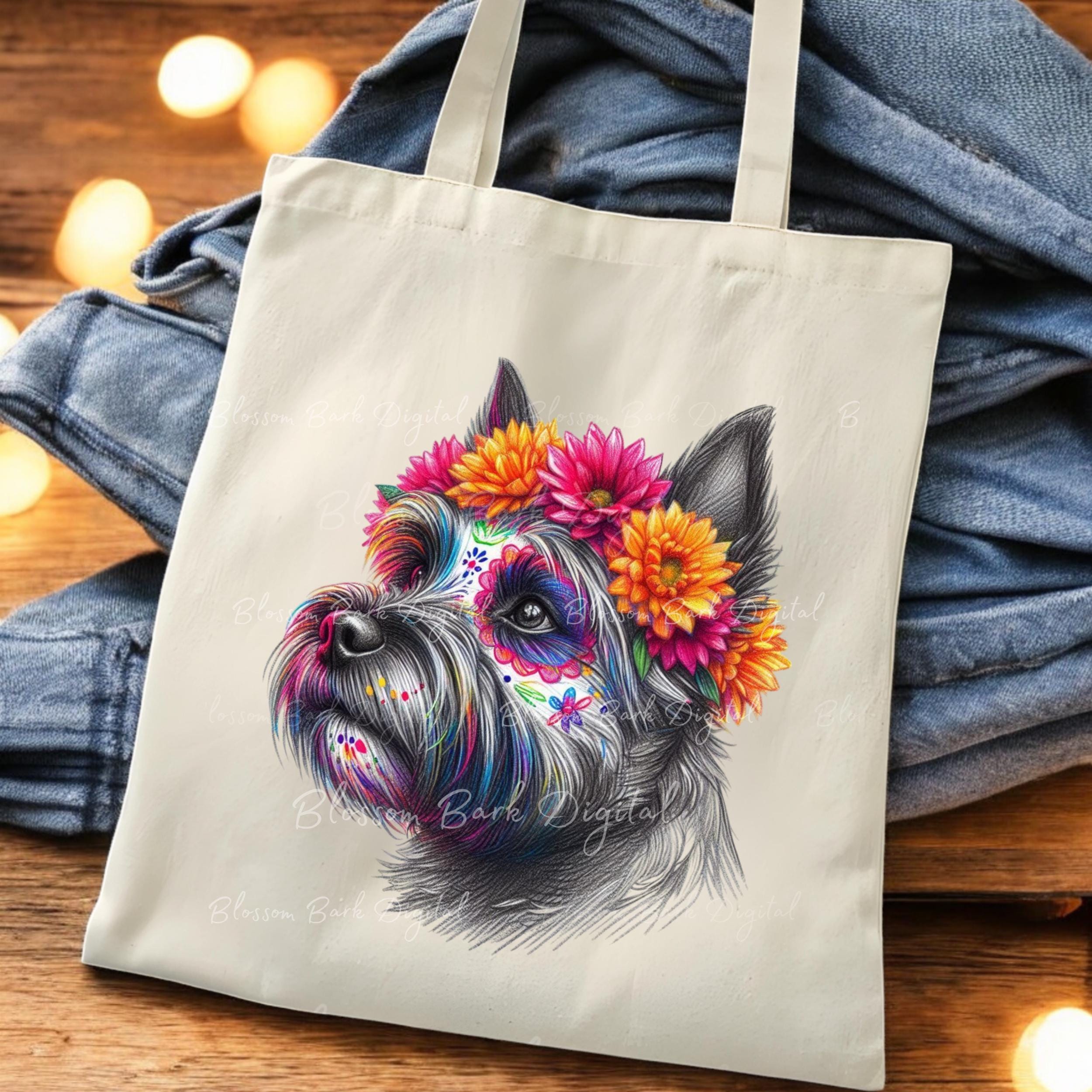 Digital Cute Cairn Terrier PNG Day of the Dead - Floral Sugar Skull Dog ...