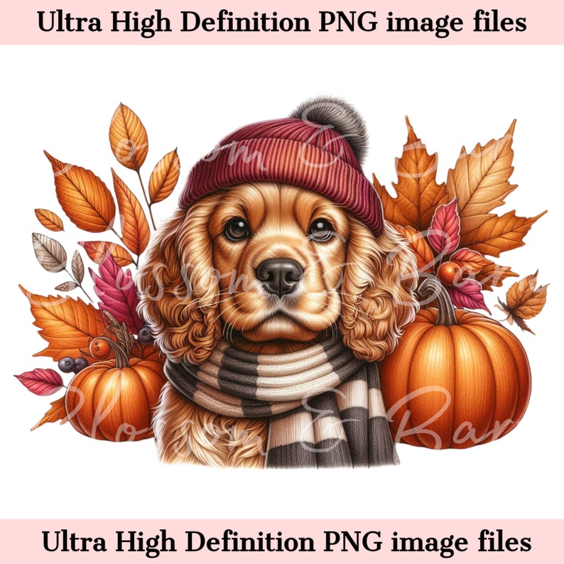 Digital Autumn Cocker Spaniel Dog PNG Cute Spaniel PNG Instant Download ...