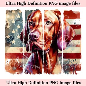 Digital - Pincelada de perro Vizsla PNG imprimible, retrato de perro patriótico PNG - Descarga de verano para mamá perro de caza Vizsla, 4 de julio png