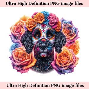 Digital Labradoodle PNG Tag der Toten png - Niedlicher DoodlePNG Instant Download für Halloween Shirt Sublimation für Hundemutter