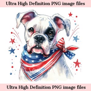 Digital Boxer PNG Printable Dog Portrait PNG - American Png, Summer White Boxer Dog PNG -Download for 4th of July Sublimation