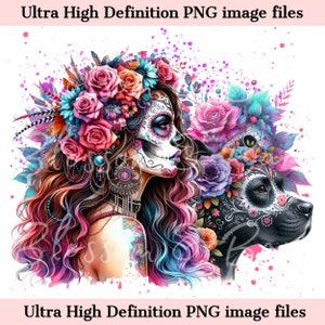 Digital Sugar Skull Hund Mama PNG Tag der Toten Art Staff Bull PNG - Download für Schädel Halloween Shirt Sublimation Clip Art für Fur Mama