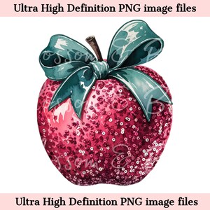 Digital - Maestra de Navidad PNG - Descarga instantánea - Lindo PNG de manzana con purpurina para manualidades con vasos y sublimación de camisetas - Regreso a la escuela PNG