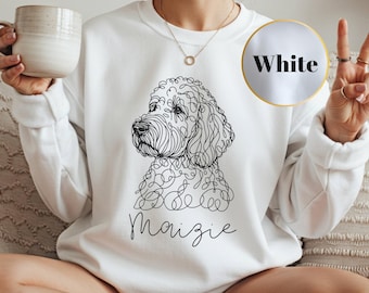Personlig Goldendoodle-tröja - Husdjursporträtt, Anpassad tröja - Unisexstorlek - Linjeteckningar - Gåva till Labradoodle-ägare - Klotterhundgåva