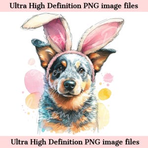 Digitales Osterbild Blue Heeler PNG druckbares Hundeportrait PNG - Süßer Australian Cattle Dog PNG - Download für Hundemutter Ostertag Sublimation