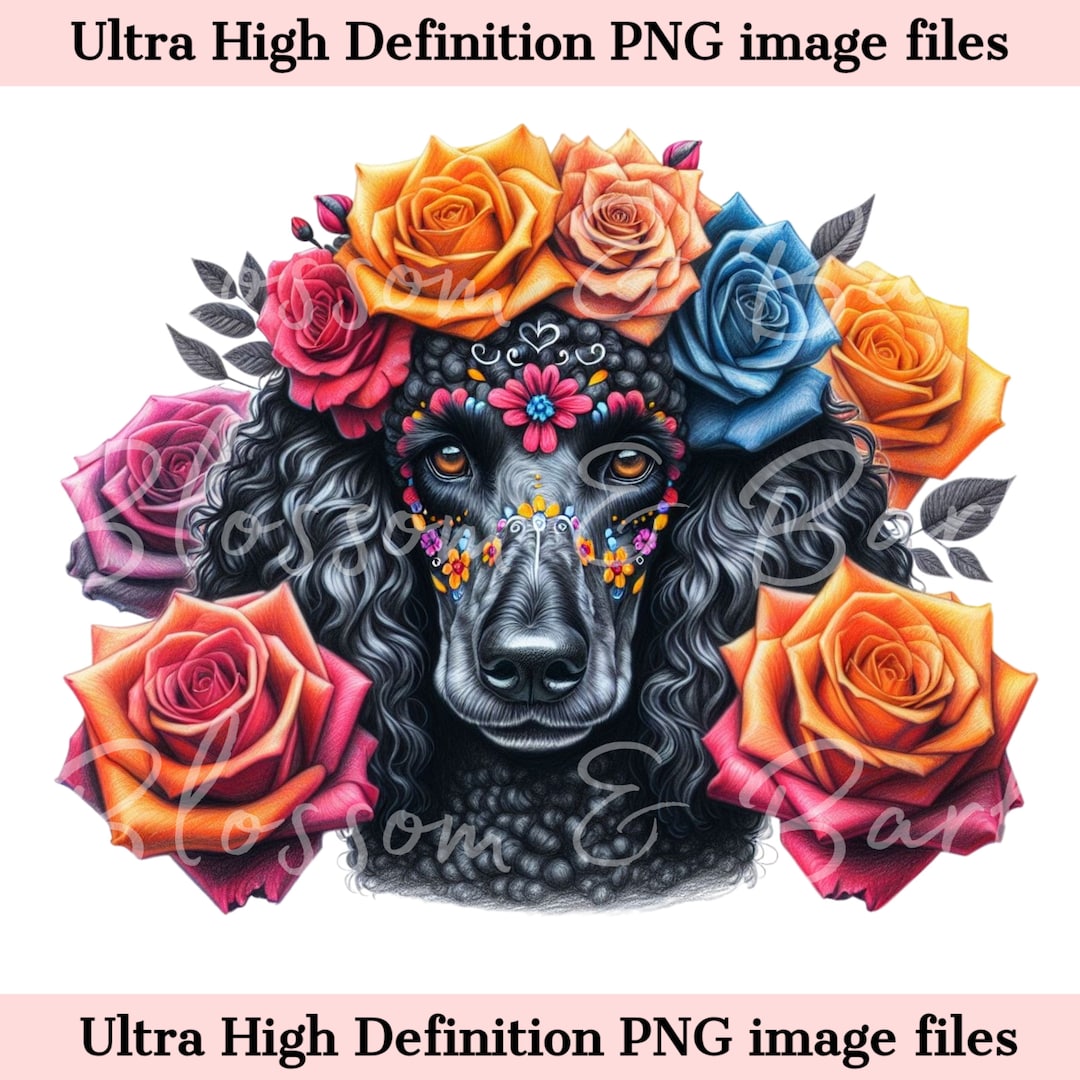 Digital Standard Poodle PNG Day of the Dead Png - Cute Poodle Dog PNG ...