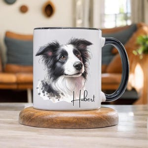 Border Collie Mug - Custom Dog Portrait Coffee Cup with Name, Personalized Collie Gift for Dog Lovers and Pet Owners, Dog Mom&#39;s and Dads