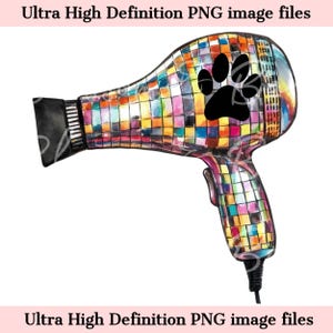 Peluquero de perros digital PNG - Logotipo de peluquería con secador de pelo retro PNG - Descarga instantánea para sublimación de camisetas de peluquero de mascotas - Seguro para uso comercial