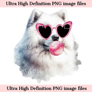 Digital - Lindo Samoyedo PNG Acuarela Perro Retrato PNG - Descargar para Corazón Gafas Samoyedo Perro Camisa Sublimación - Seguro para Comercial