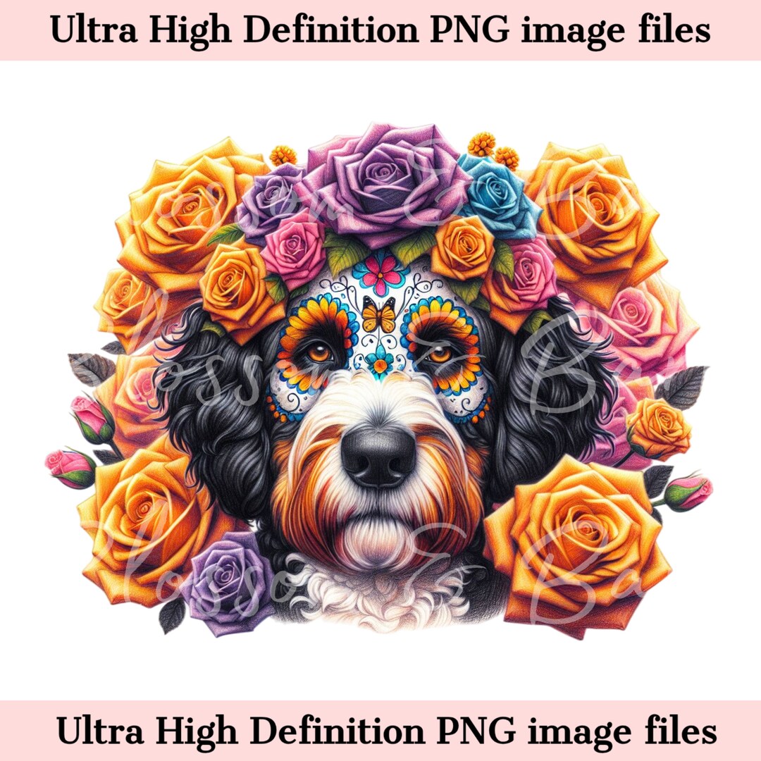 Digital Bernedoodle PNG Day of the Dead Art Bernedoodle Dog PNG Instant ...