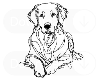 Digital Sketch Line Golden Retriever PNG File Beautiful Ink Line Art Minimal Wall Art - PNG Instant Download for Sublimation - Dog Mom Craft
