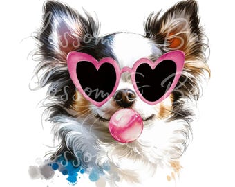 Digital Chihuahua PNG Watercolor Dog Portrait PNG - Download for Heart Glasses Chihuahua Dog Shirt Sublimation - Safe for Commercial Use